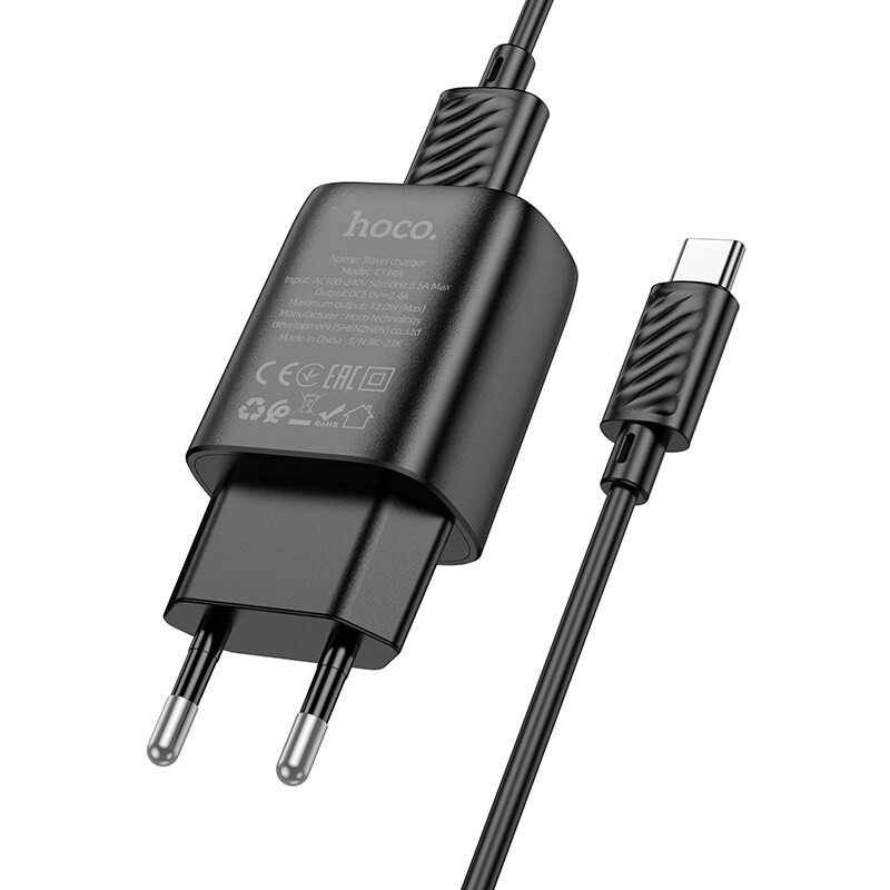 Сетевое зарядное устройство HOCO C134A Solid Black + Type-C Cable - 6942007621359 - фото 3