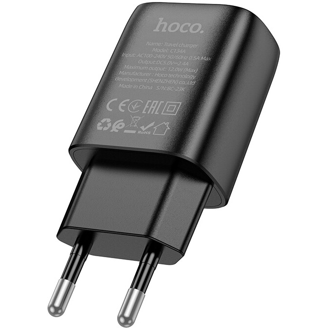 Сетевое зарядное устройство HOCO C134A Solid Black - 6942007621298 - фото 3