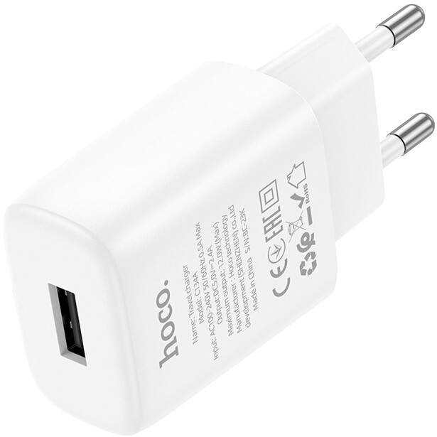 Сетевое зарядное устройство HOCO C134A Solid White - 6942007621304 - фото 2