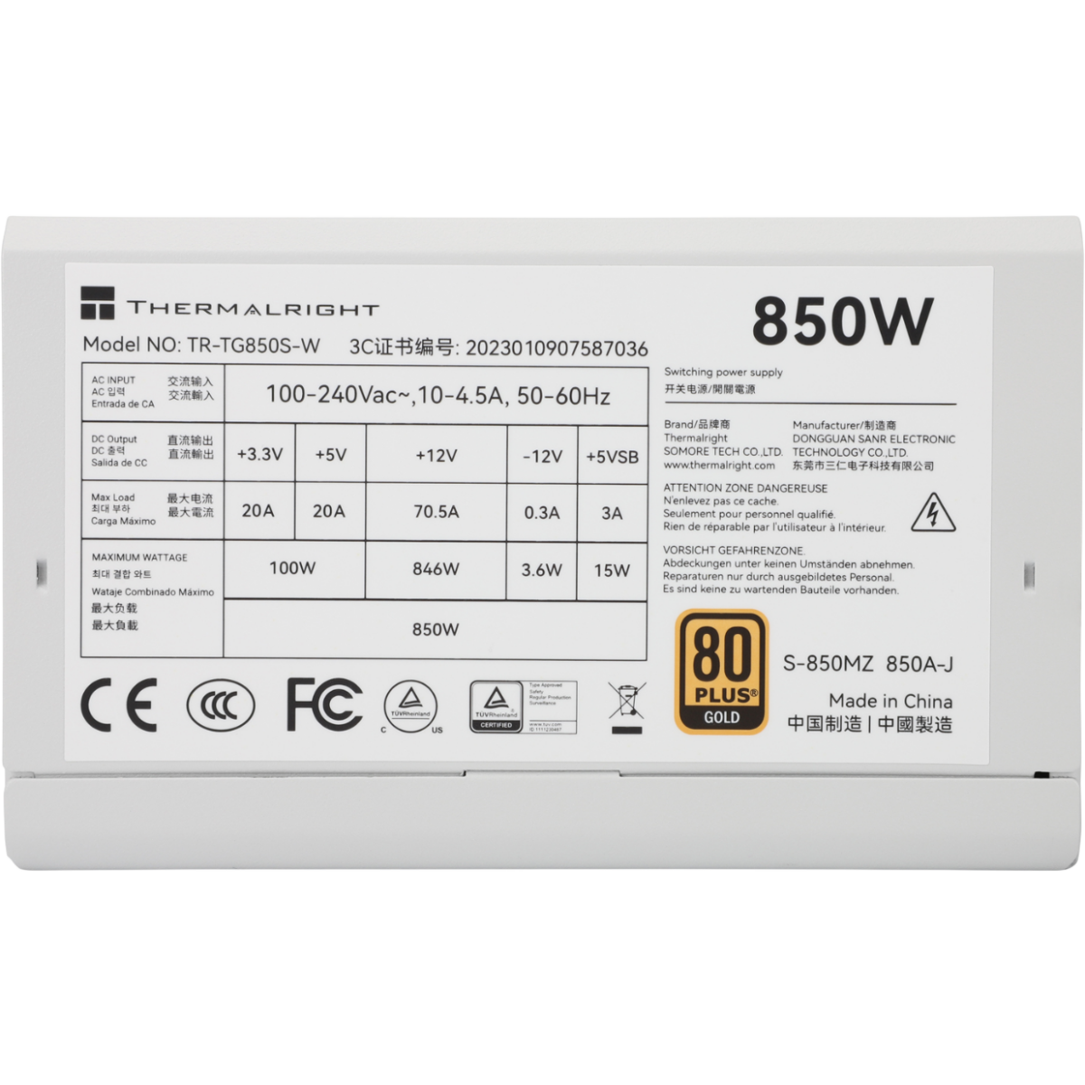 Блок питания 850W Thermalright TR-TG850S-W - фото 4