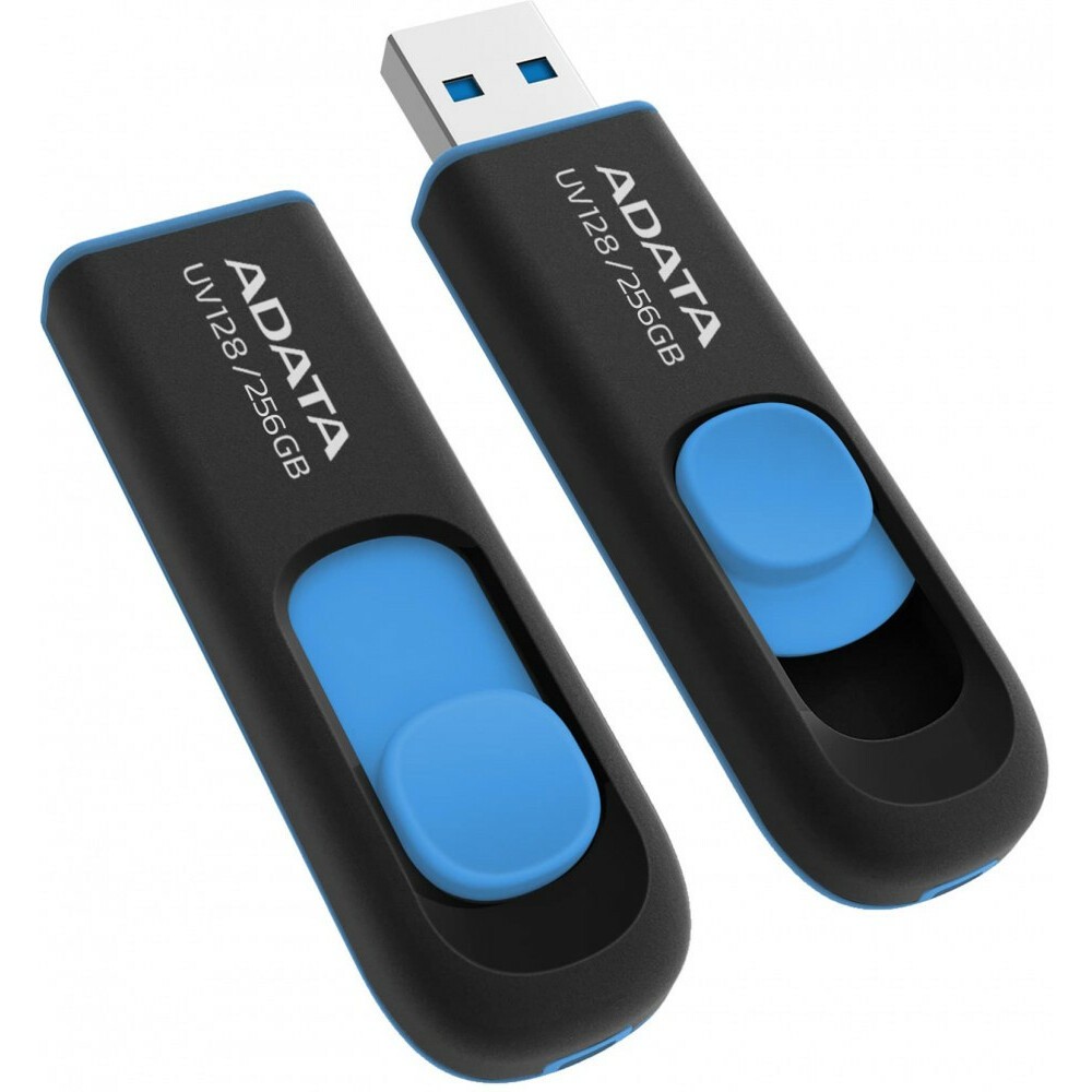 USB Flash накопитель 256Gb ADATA UV128 Black/Blue - AUV128-256G-RBE