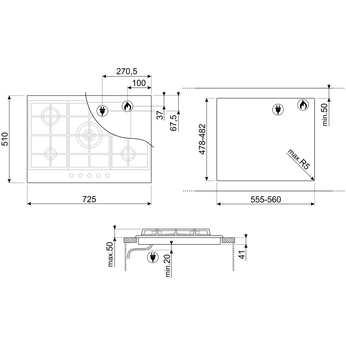 Газовая варочная панель Smeg PX175 - фото 5