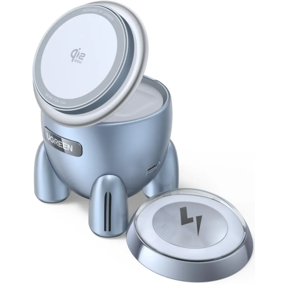 Беспроводное зарядное устройство UGREEN UNO Rocket Shape Wireless Charger 25W Blue/Silver (65300)