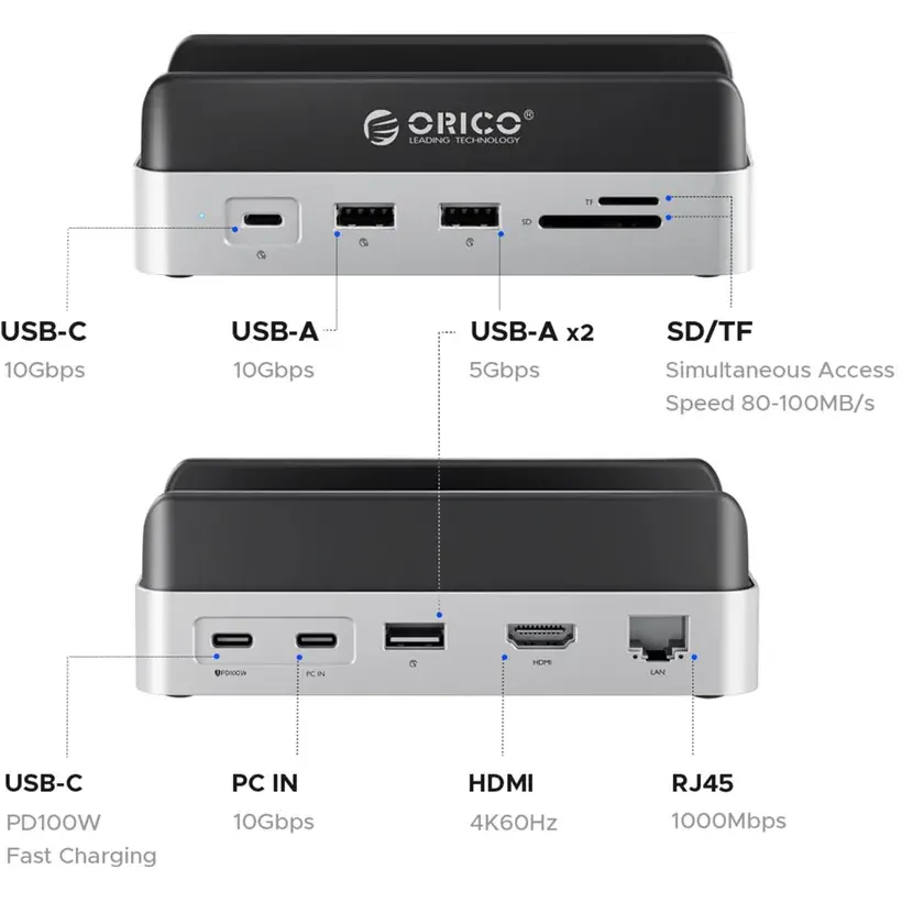 Док-станция Orico MiniDock Vertical Mac Mini Dock Stand Silver - ORICO-VS10-SV-EP - фото 3