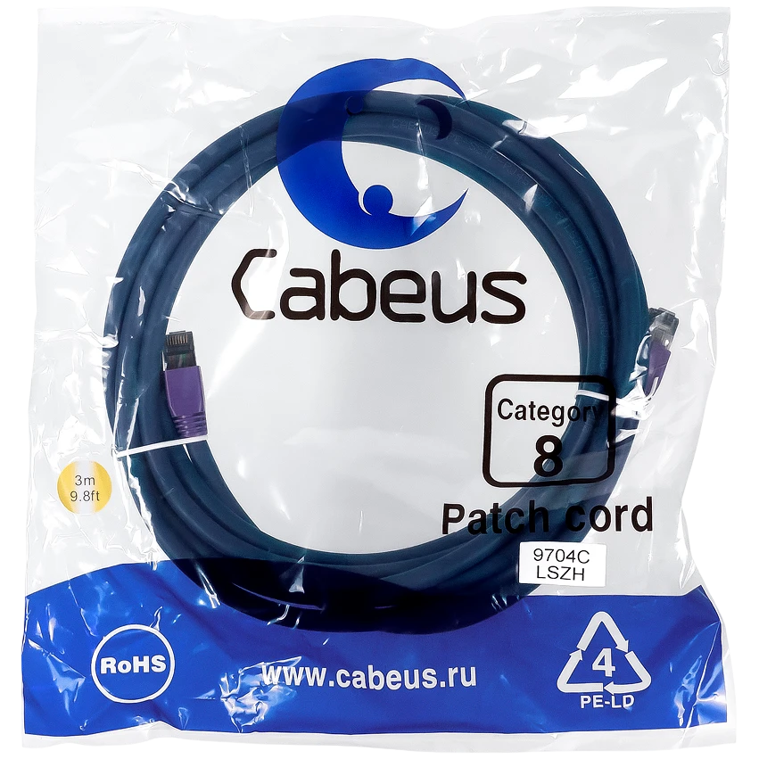 Патч-корд Cabeus PC-SSTP-RJ45-Cat.8-3m-LSZH, 3м