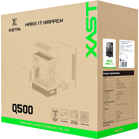 Корпус XASTRA Q500 3ARGB-C10 Black - Q500-3FM12A-C10 - фото 11