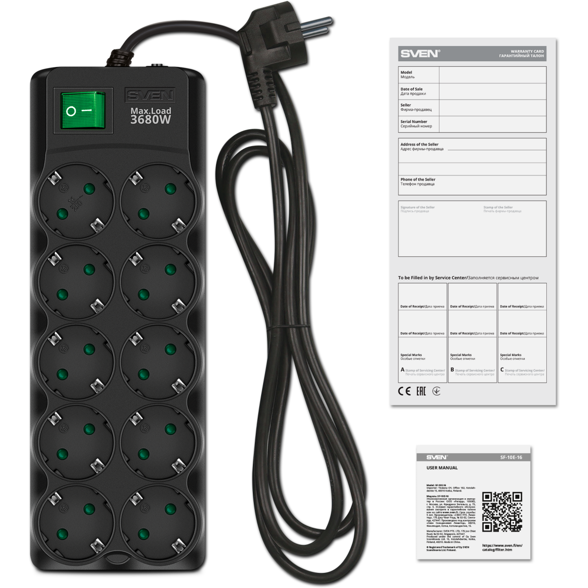 Сетевой фильтр Sven SF-10E-16 Black 5м - SV-022174 - фото 5