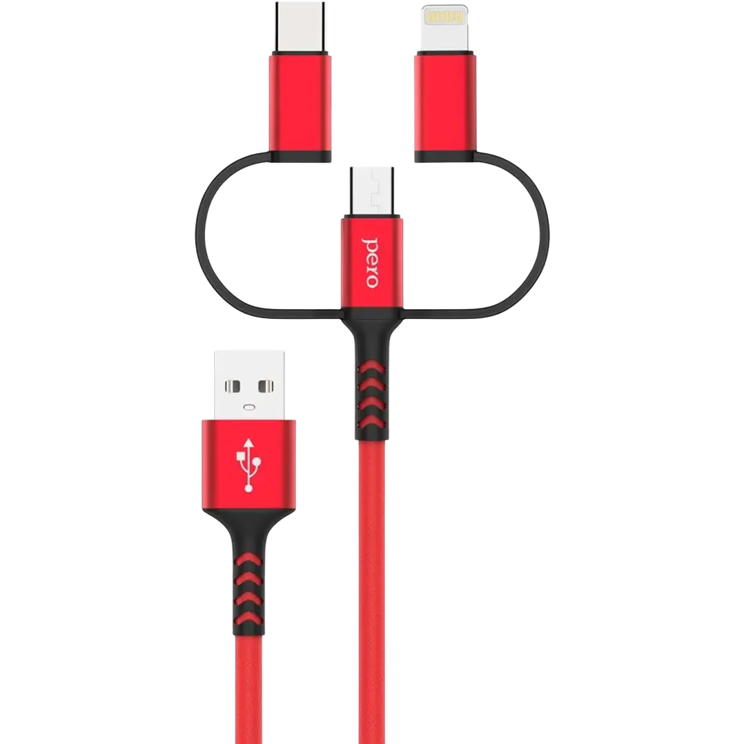 Кабель USB - microUSB/USB Type-C/Lightning, 1м, PERO DC06 Red - PRDC-06U1MR - фото 2