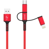Кабель USB - microUSB/USB Type-C/Lightning, 1м, PERO DC06 Red (PRDC-06U1MR)