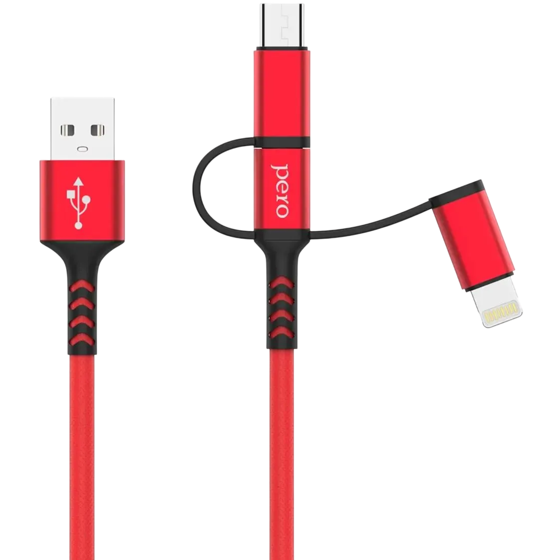 Кабель USB - microUSB/USB Type-C/Lightning, 1м, PERO DC06 Red - PRDC-06U1MR - фото 3