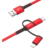 Кабель USB - microUSB/USB Type-C/Lightning, 1м, PERO DC06 Red (PRDC-06U1MR)