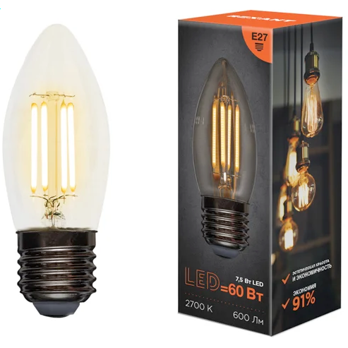 Филаментная лампочка Rexant 604-085 (7.5 Вт, E27) - фото 2