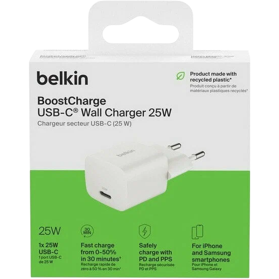 Сетевое зарядное устройство Belkin BoostCharge USB-C Wall Charger 25W White - WCA012kqWH - фото 4