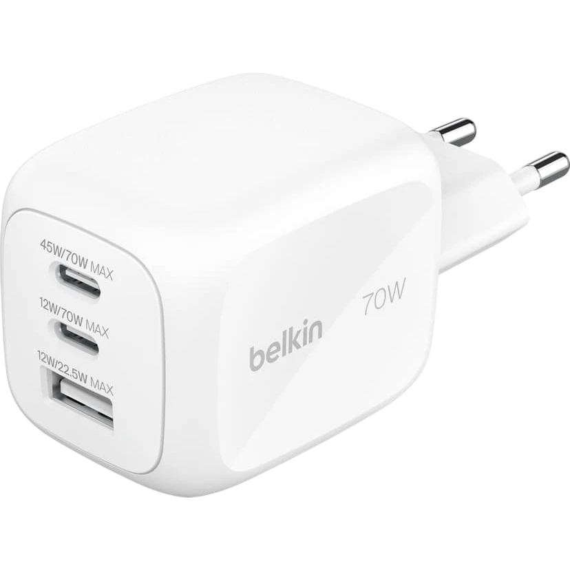 Сетевое зарядное устройство Belkin BoostCharge Pro 3-Port GaN Wall Charger 70W White - WCH018HQWH