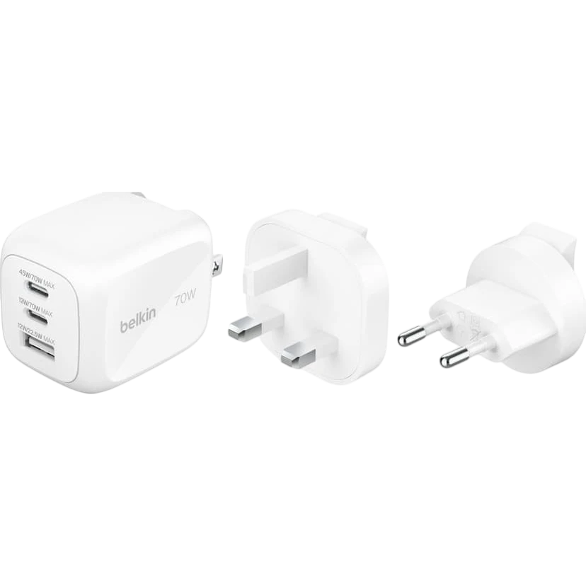 Сетевое зарядное устройство Belkin BoostCharge Pro 3-Port GaN Wall Charger 70W White - WCH018HQWH - фото 3