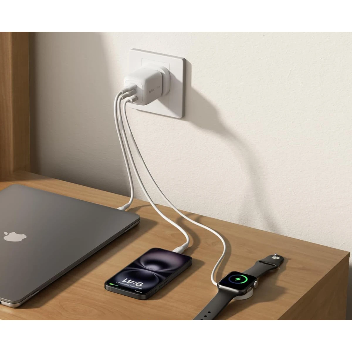 Сетевое зарядное устройство Belkin BoostCharge Pro 3-Port GaN Wall Charger 70W White - WCH018HQWH - фото 4