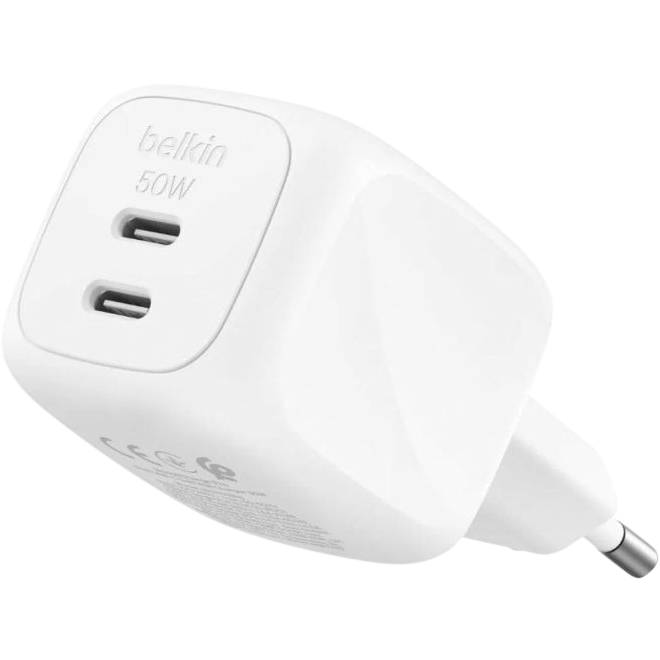 Сетевое зарядное устройство Belkin BoostCharge Pro Dual USB-C GaN Wall Charger 50W White