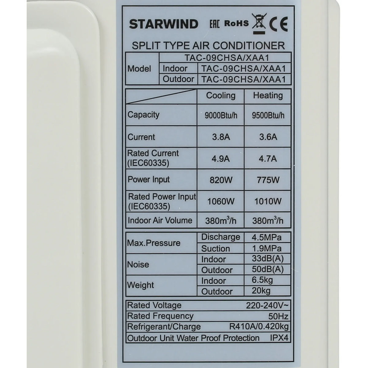 Сплит-система Starwind TAC-09CHSA/XAA1 - фото 5