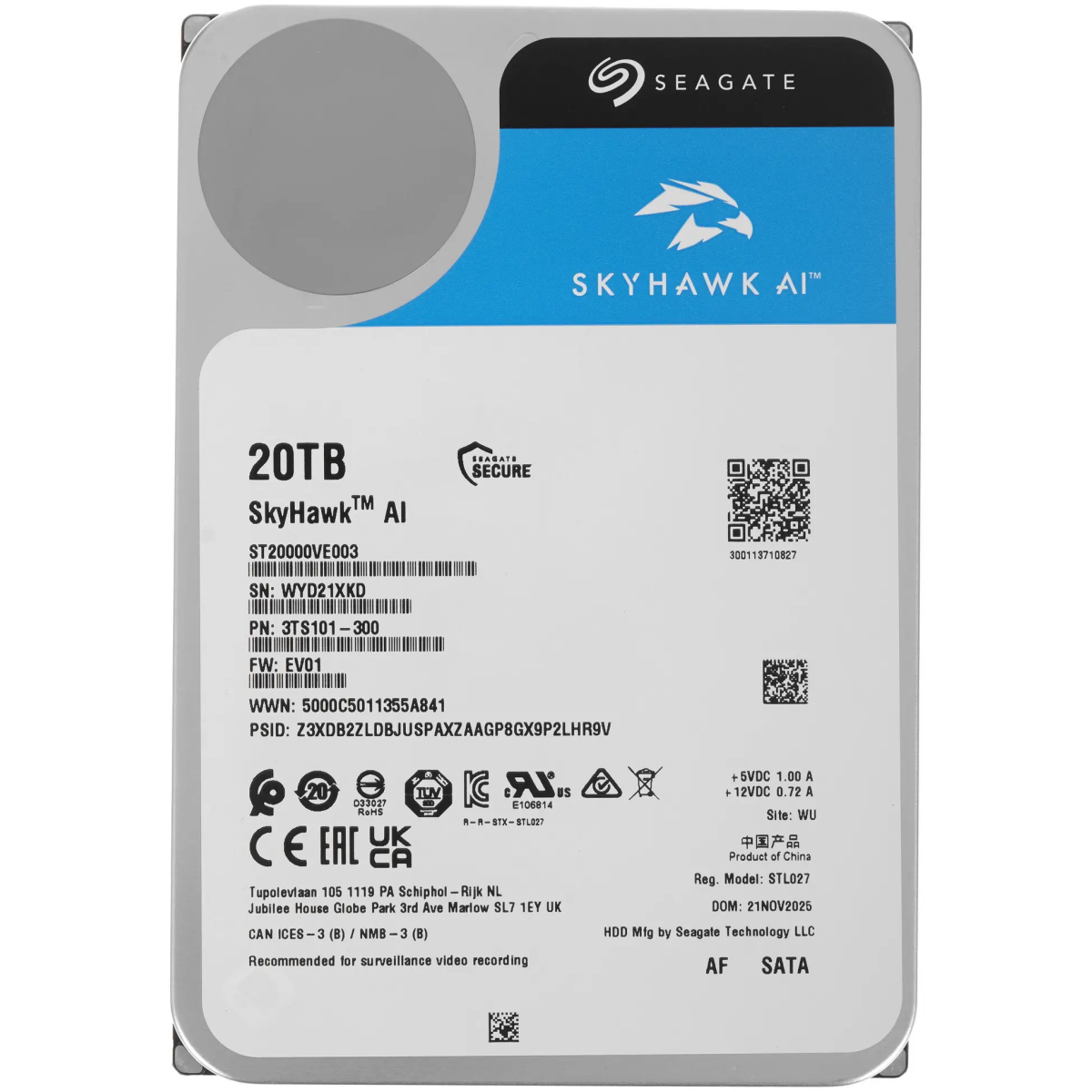 Жёсткий диск 20TB SATA-III Seagate SkyHawk AI (ST20000VE003)