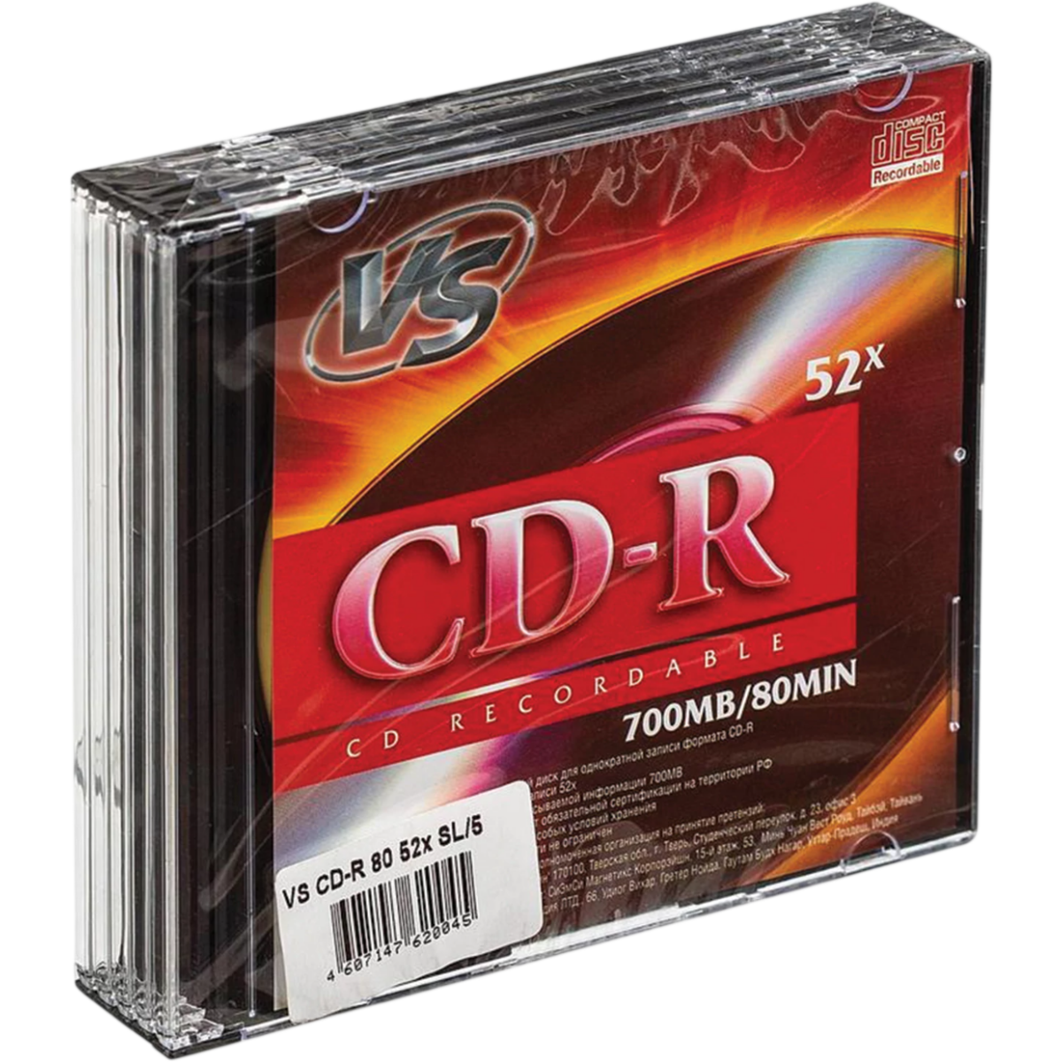 Диск CD-R VS 700Mb 52x Slim Case (5 шт.) (VSCDRSL501)