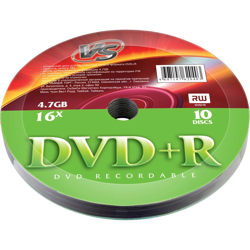 Диск DVD+R VS 4.7GB 16x Shrink (10 шт.) (VSDVDPRS1001)