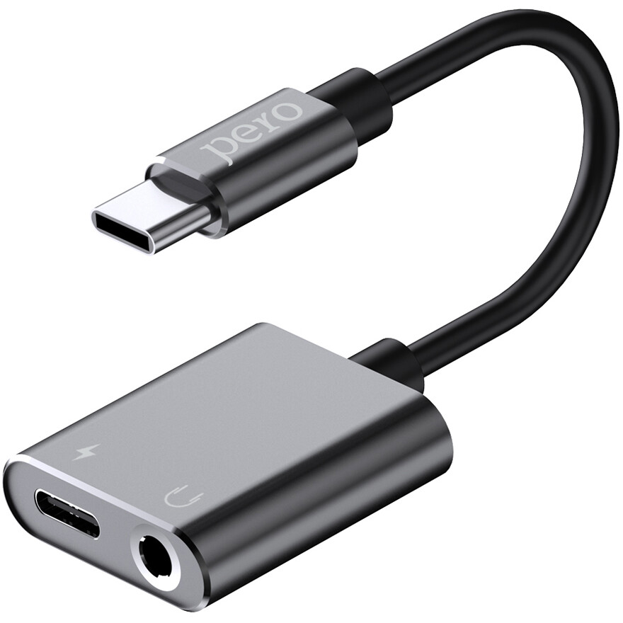 Переходник USB Type-C - 3.5 Jack/USB Type-C, 0.1м, PERO AD10 Black