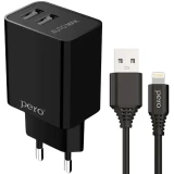 Сетевое зарядное устройство PERO TC02 Black + Lightning Cable (ТС02BL2AL)