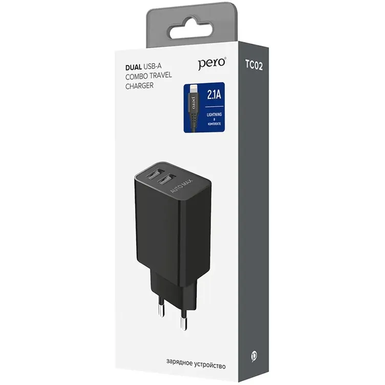 Сетевое зарядное устройство PERO TC02 Black + Lightning Cable - ТС02BL2AL - фото 4