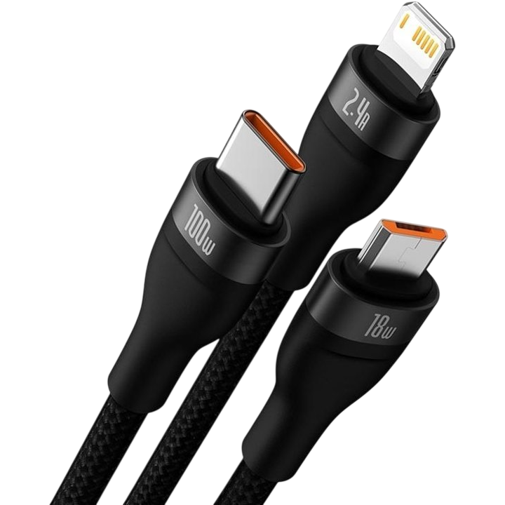Кабель USB - microUSB/USB Type-C/Lightning, 1.2м, Baseus CASS030001 - фото 2