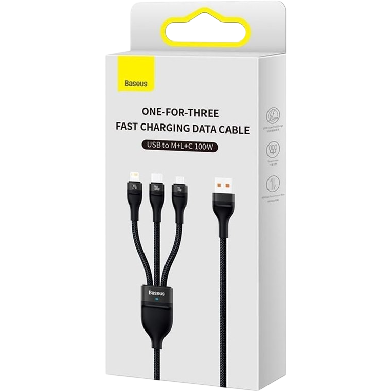 Кабель USB - microUSB/USB Type-C/Lightning, 1.2м, Baseus CASS030001 - фото 3