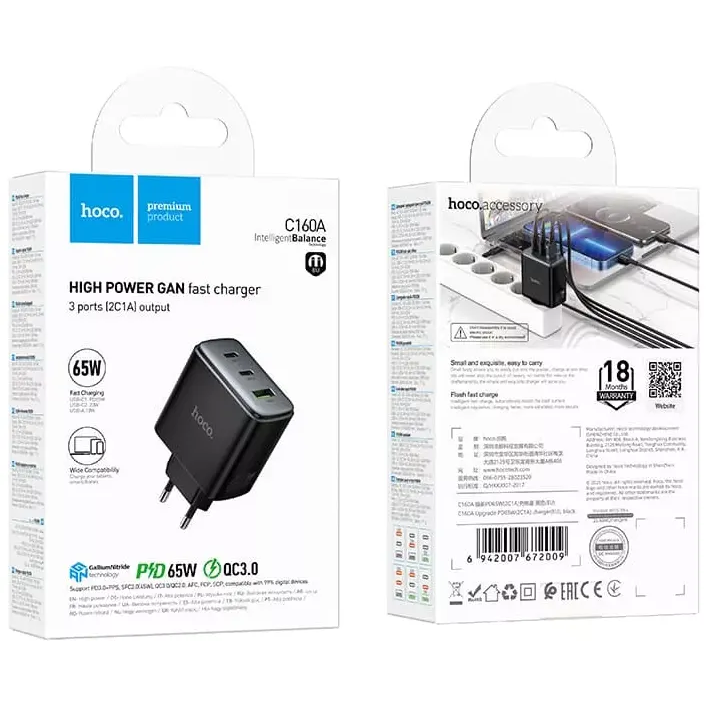 Сетевое зарядное устройство HOCO C160A Black - 6942007672009 - фото 5