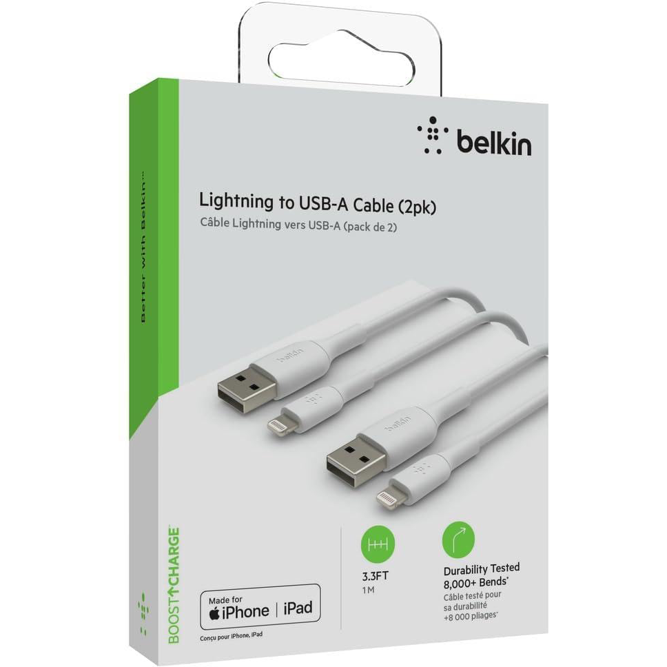 Кабель USB - Lightning, 1м, Belkin CAA001bt1MWH2PK (2 шт.) - фото 4