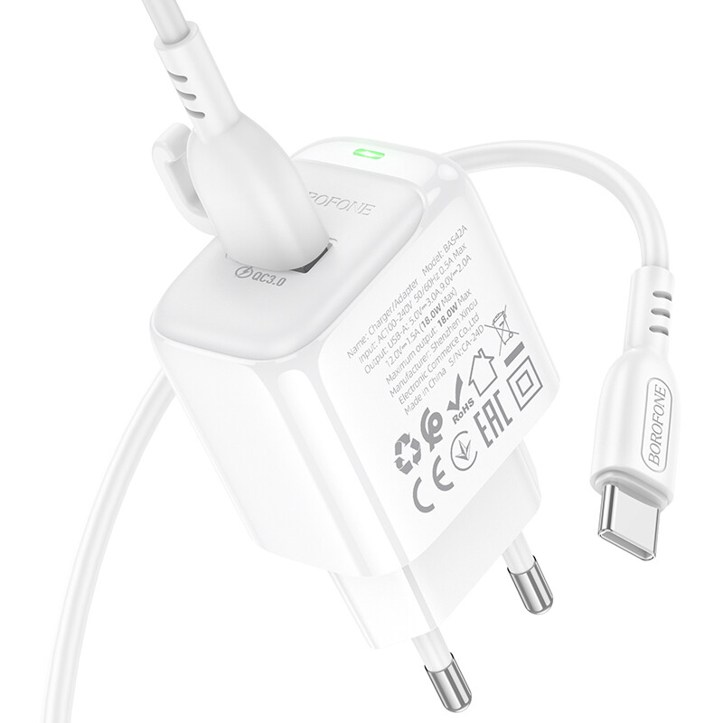 Сетевое зарядное устройство Borofone BAS42A Potential White + Type-C Cable - 6941991113802 - фото 5