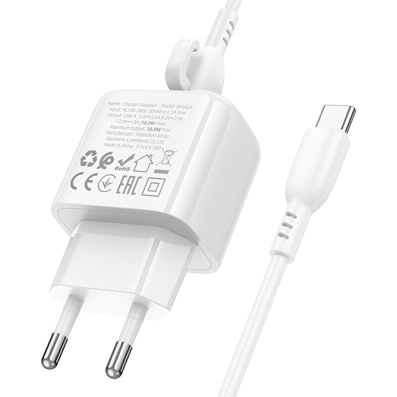 Сетевое зарядное устройство Borofone BAS42A Potential White + Type-C Cable - 6941991113802 - фото 6