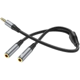 Разветвитель 3.5 Jack (M) - 2x 3.5 Jack (F), 0.25м, HOCO UPA21 Black (6931474766809)