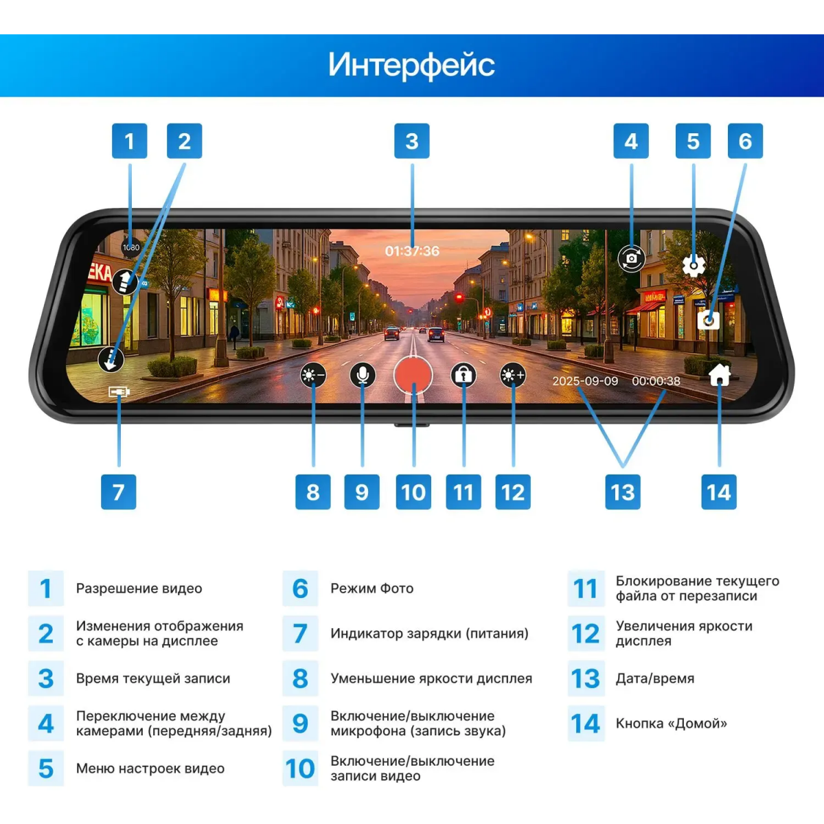 Автомобильный видеорегистратор TrendVision City Mirror - фото 18