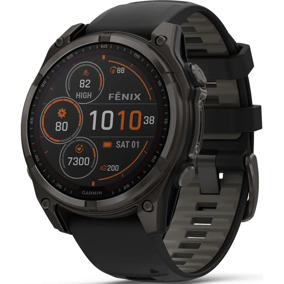 Умные часы Garmin Fenix 8 47mm Carbon grey DLC titanium with Black/pebble grey silicone band