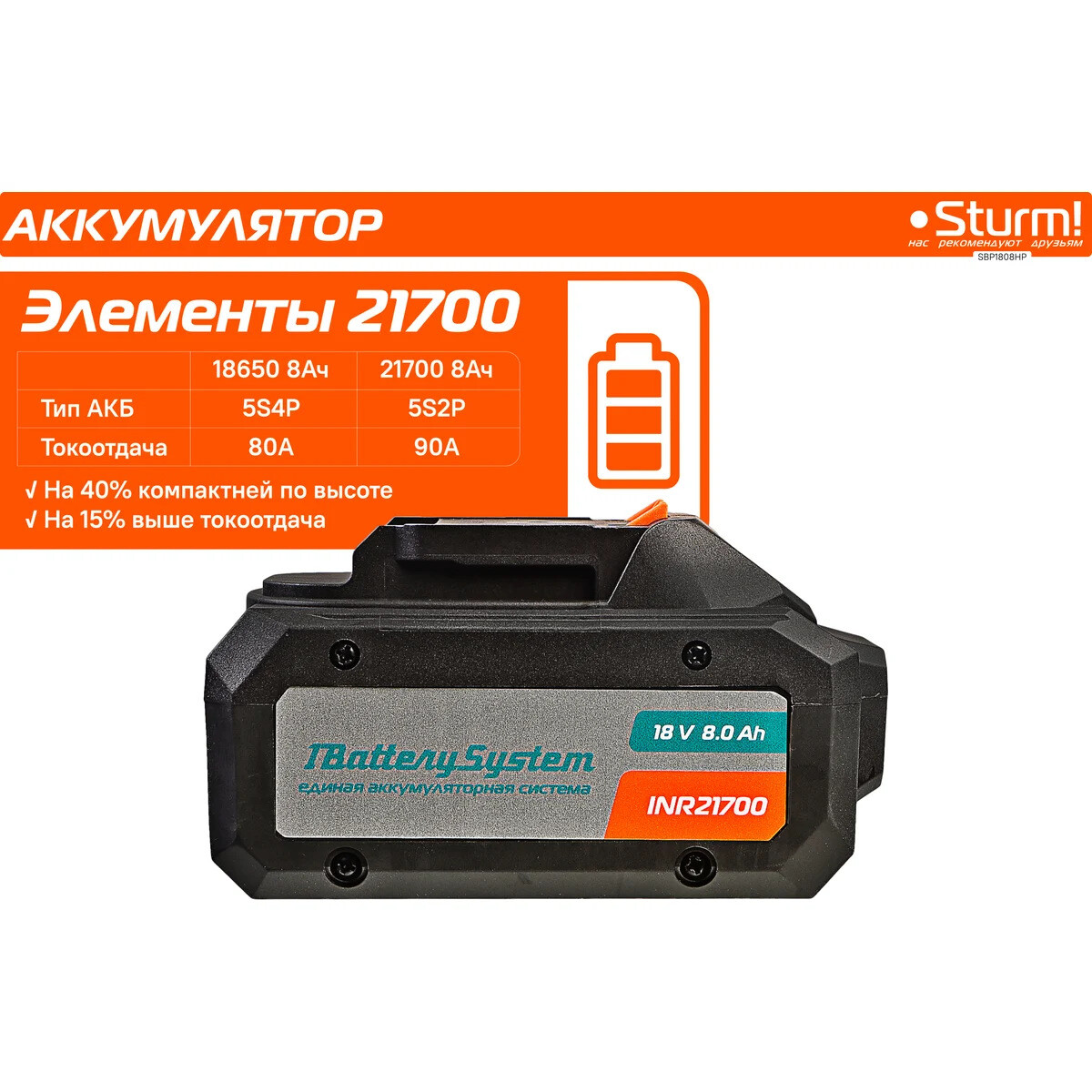 Аккумулятор Sturm! SBP1808HP - фото 7