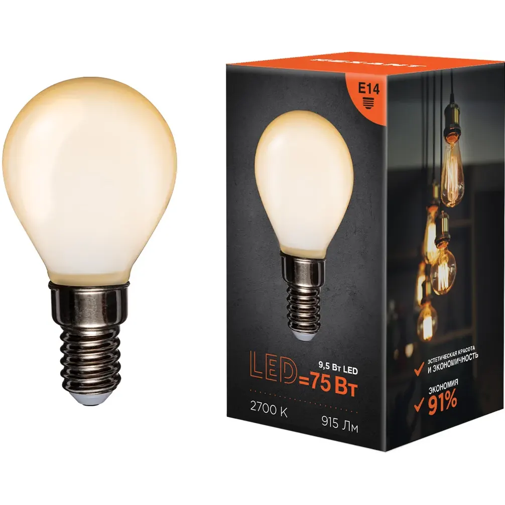 Филаментная лампочка Rexant 604-133 (9.5 Вт, E14)