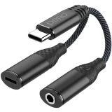 Переходник USB Type-C - 3.5 Jack/USB Type-C, 0.1м, PERO AD11 Black