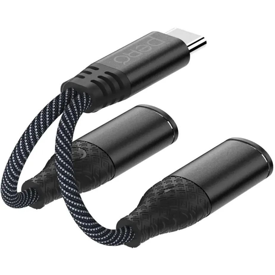 Переходник USB Type-C - 3.5 Jack/USB Type-C, 0.1м, PERO AD11 Black - фото 4