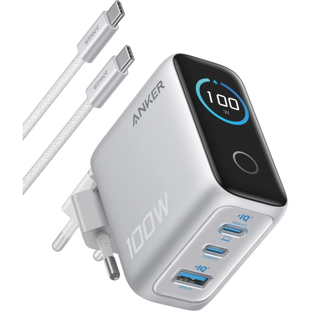 Сетевое зарядное устройство Anker Charger 100W Smart Display Silver - B121BG41