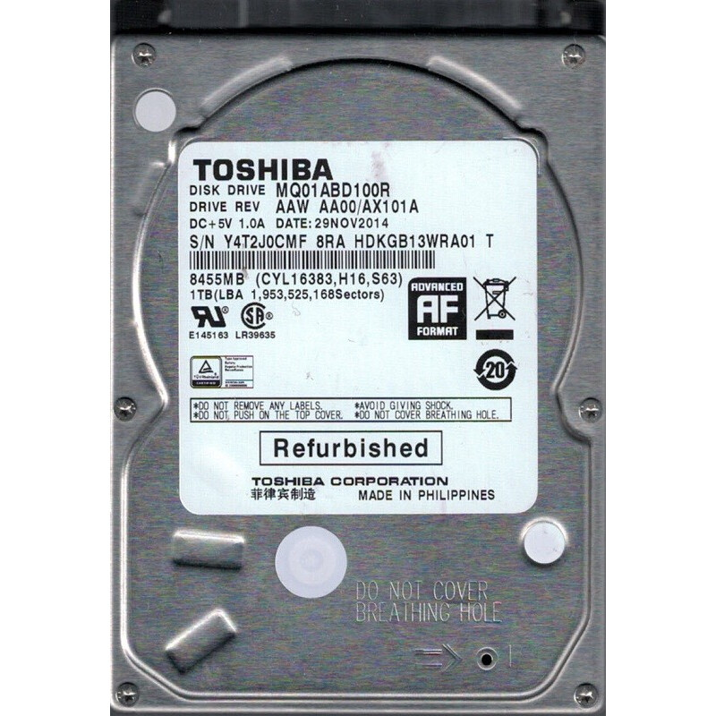 Жёсткий диск 1TB SATA-III Toshiba (MQ01ABD100R) Factory Recertified