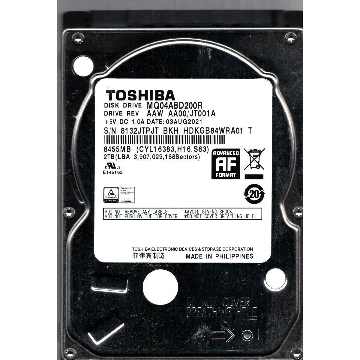 Жёсткий диск 2TB SATA-III Toshiba (MQ04ABD200R) Factory Recertified