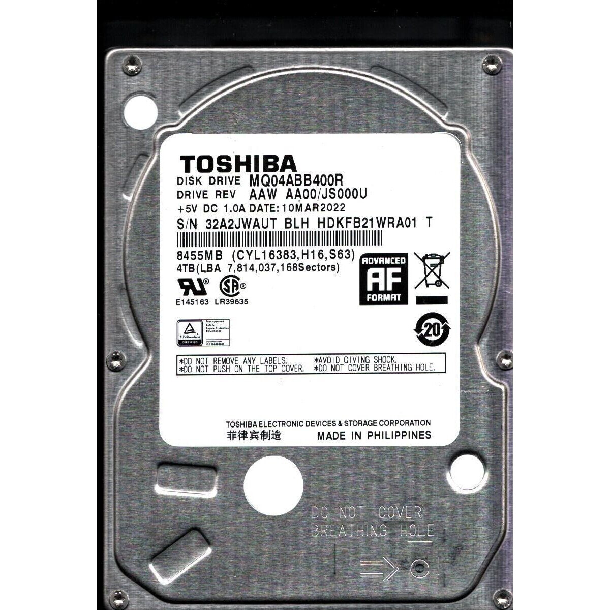 Жёсткий диск 4TB SATA-III Toshiba (MQ04ABB400R) Factory Recertified