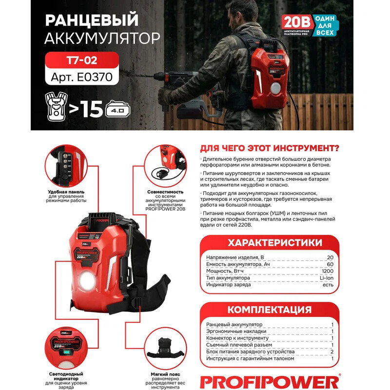Зарядное устройство + АКБ PROFIPOWER T7-02 - E0370 - фото 6