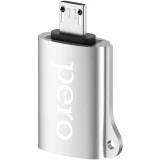Переходник USB A (F) - microUSB B (M), PERO AD02 Silver (PRAD02MUSR)