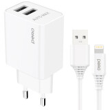 Сетевое зарядное устройство PERO TC02 White + Lightning Cable (ТС02W2AL)