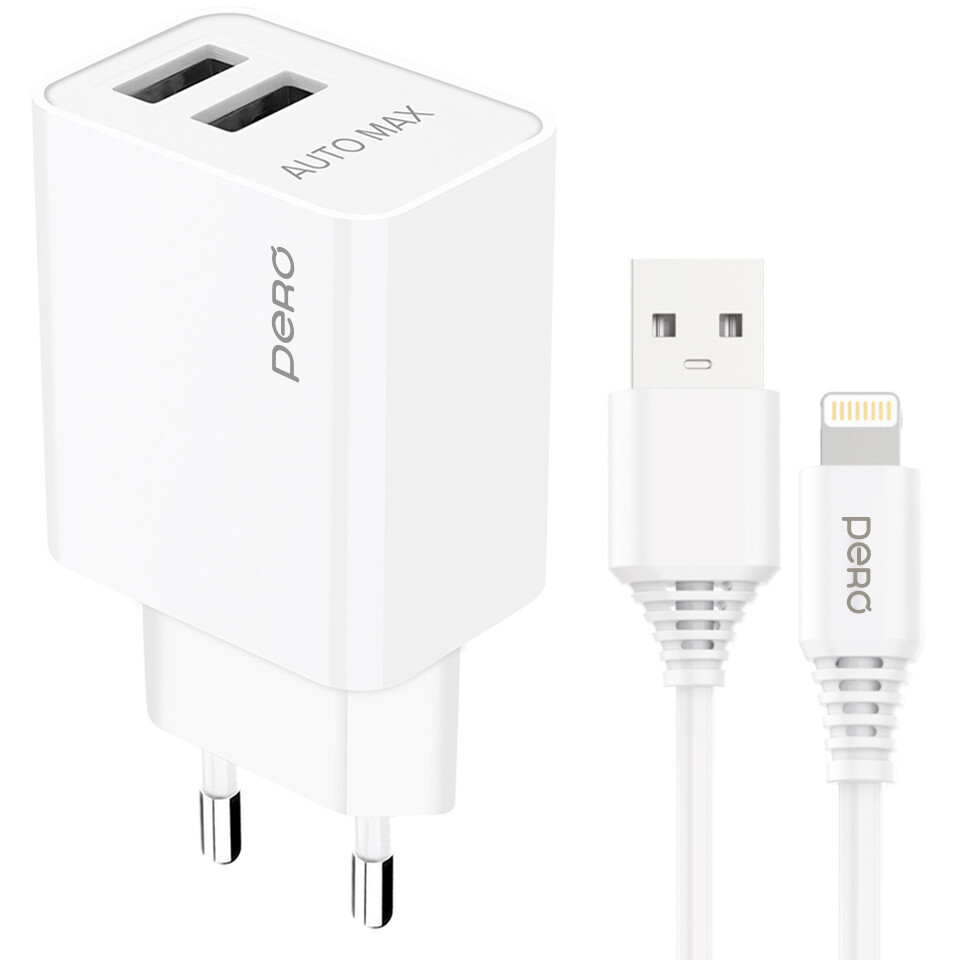 Сетевое зарядное устройство PERO TC02 White + Lightning Cable - ТС02W2AL