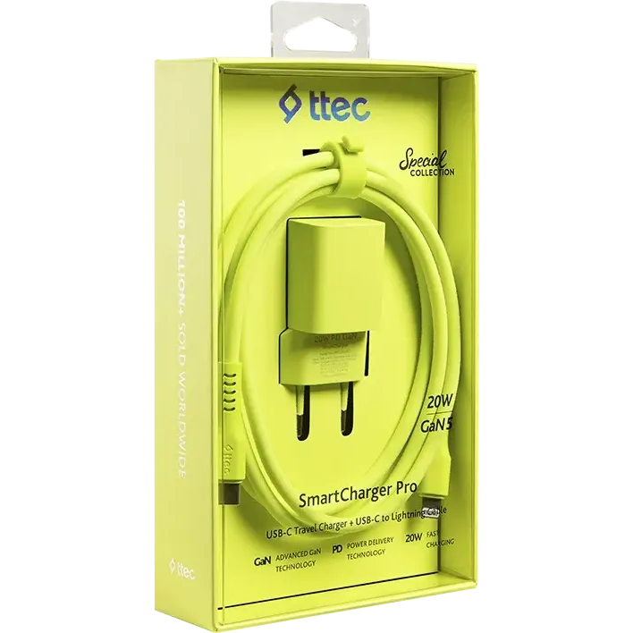 Сетевое зарядное устройство ttec SmartCharger Pro GAN 20W Neon Yellow + Lightning Cable - 2SCG20LNS - фото 7
